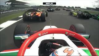 Andrea Kimi Antonelli onboard start F2 British GP 2024 feature race [upl. by Orsay633]