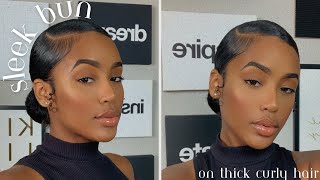 How I Do My Sleek Low Bun  Thick Natural Curly Hair  No Heat [upl. by Atiluap101]