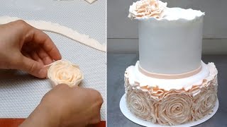 Simple Rose Ruffle Wedding CAKE  HOW TO by CakesStepbyStep [upl. by Myra]