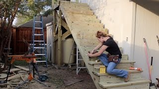 How To Build a Large Outdoor Staircase  DIY Stairs Stringers Risers Railing [upl. by Pearlstein]