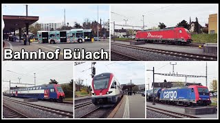 Viele Postautos und Züge beim Bahnhof Bülach Kanton Zürich Schweiz 2022 [upl. by Goodspeed994]