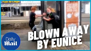 Eunice Storms high winds blow away locals in Cornwall [upl. by Ploch]