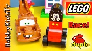 PLAYDoh Disney Cars LEGO Mater Mickey Mouse Toys RACE HobbyKidsTV [upl. by Maze]