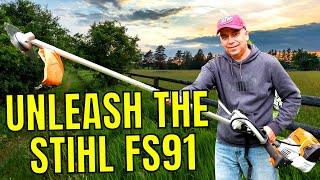 Stihl FS91 Brush Cutter First Use and Wood Cut Metal Blade Install [upl. by Kathrine520]