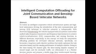 Intelligent Computation Offloading for Joint Communication and Sensing Based Vehicular Networks [upl. by Yknip]