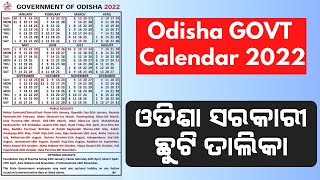 Odisha GOVT Calendar 2022 PDF Odisha Holidays List 2022 [upl. by Ameline]