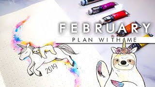 PLAN WITH ME  February 2019 Unicorn amp Sloth Theme Bullet JournalPlanner Setup [upl. by Alhan]