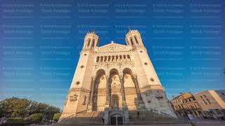 Hyperlapse front view of the Basilica of Notre Dame de Fourviere during sunset in Lyon France [upl. by Beall622]