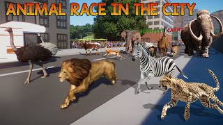 Carnivore VS Herbivore Animals Race in the City included Mammoth Lion Elephant Ostrich Giraffe [upl. by Gibbons]