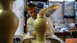 Throwing big tall pottery clay vase quickly on a wheel demo LIVE  pot throw [upl. by Brita]