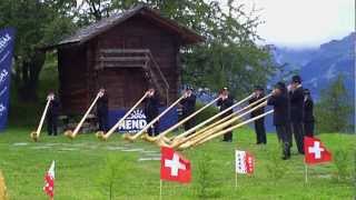 Alphorn players in Nendaz Switzerland [upl. by Arinayed]