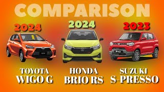 WIGO 2024 vs HONDA BRIO 2024 vs SUZUKI SPRESSO 2023  COMPARISON PRICE amp SPECS [upl. by Naret]