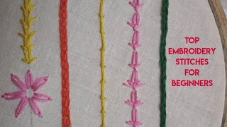 Top 6 hand embroidery stitches beginners tutorial handembroideryforbeginners [upl. by Berkin]