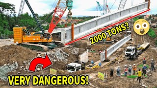 Incredible❗Crawler Crane And Trailer Truck Working To Install Bridge Girder On Road Construction [upl. by Ahsocin]