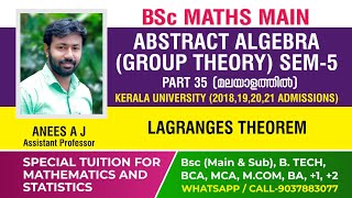 Lagranges Theorem  BSc Mathematics  Abstract Algebra  Malayalam [upl. by Kaitlin118]