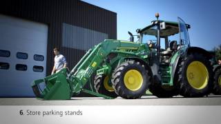 John Deere Frontloader R Series Latch and Unlatch Procedures [upl. by Iphigenia]