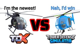 NEW TDX UPDATE HELICOPTER TOWER vs TDS PURSUIT Tower Defense Simulator Tower Defense X Roblox [upl. by Eloccin]