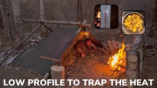 Solo Overnight Building a Tarp Tent in Severe Cold Weather to Trap Heat and Ribeye Potato Skillet [upl. by Male]