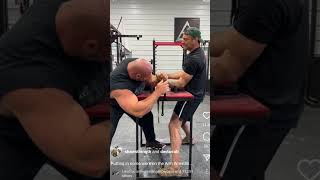 Brian Shaw arm wrestling Devon Larratt he is learning 😎 [upl. by Neladgam]