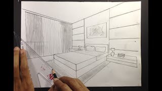 How to Draw a Simple Bedroom in Two Point Perspective 2 [upl. by Salahcin]