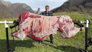 Cooking Shawarma From A Whole 100kg BULL On A Spit A Grand Dish For All Children [upl. by Seldan]