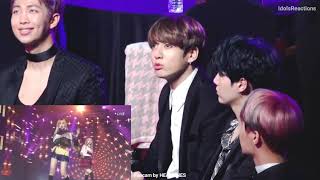 170222 BTS REACTION TO BLACKPINK CLOSEUP WHISTLE  PLAY WITH FIRE  GAON MUSIC AWARD 2017 [upl. by Aleakim336]