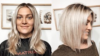 HOW TO CUT YOUR OWN HAIR INTO A BLUNT ANGLED BOB [upl. by Luann]