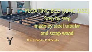 DIY MODERN FLOATING BED FRAME made by steel tubular amp scrap wood parquet [upl. by Haidedej]