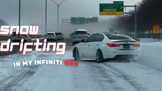 Q50 SNOW Drifting  CRAZY SLIDESSPINOUTS [upl. by Sanbo]