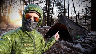 The Best Tarp Setup EVER  Winter Camping Overnighter With A Square Tarp [upl. by Dicks]