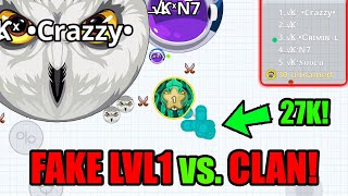 FAKE LVL1 vs CLAN THE REVENGE Agario Mobile  FUNNY TROLLING HACKERS  AFK KRAKEN LVL1  AGARIO [upl. by Mariel]