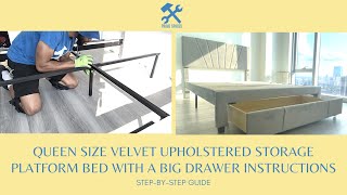 Upholstered Platform Bed With Big Drawer Assembly Queen Upholstered Platform Storage Bed Big Drawer [upl. by Noonan]