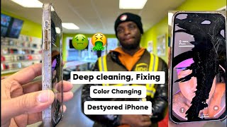 Deep cleaning  Fixing and Color Changing Destroyed Brand New iPhone 😱 [upl. by Kaliope]