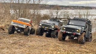 Traxxas TRX4 and Vaterra Ascender Spring Muddy Travel [upl. by Chuipek]