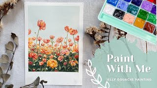 PAINT WITH ME 2  Jelly gouache painting  Peachy Flowers [upl. by Yrral327]