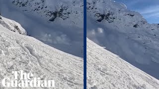 Moment avalanche sweeps over people skiing in Austria [upl. by Allebara149]