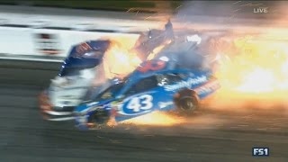 Aric Almirola Logano Patrick Huge Crash NASCAR 2017 Kansas [upl. by Jory354]