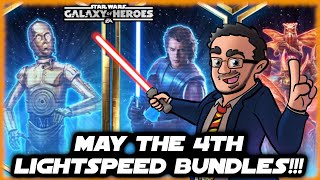 SWGOH May the 4th Lightspeed Bundles GAS Padme C3PO Geos Nightsisters [upl. by Nadual184]