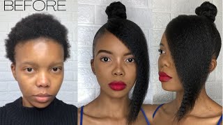 HOW TO DO A TOP KNOT BUN WITH A SIDE BANGSWOOP ON SHORT NATURAL 4C HAIR  TAKEDOWN [upl. by Rella]