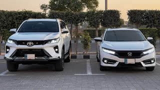 Toyota Fortuner Legender 2022 vs Honda Civic 2020  Which One Wins [upl. by Aeduj]