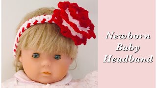 How to crochet newborn baby headband with flower left handed by Crochet for Baby 164 [upl. by Colver274]