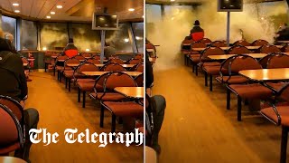 Huge wave crashes through passenger ferry windows in Germany as storms batter Europe [upl. by Christy]