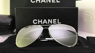 Unboxing Chanel Aviator Sunglasses in metal grey 2017 [upl. by Marlowe290]