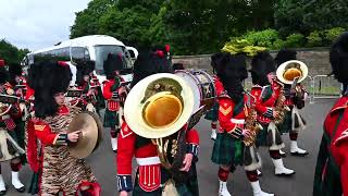 The Royal Regiment of Scotland march into Holyrood Palace to welcome the King and Queen [upl. by Alaunnoif]