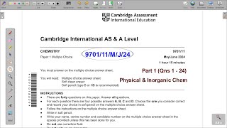 970111MJ24  CAMBRIDGE AS amp A LEVEL CHEMISTRY MAYJUNE 2024 Paper 11  PHYSICAL amp INORGANIC [upl. by Fisk]