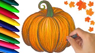 How to Draw a Pumpkin with Oil Pastels  Thanksgiving Art for Kids [upl. by Chariot]