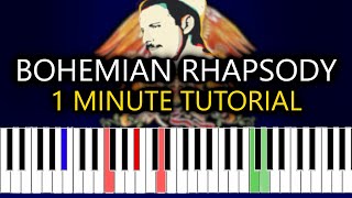 Bohemian Rhapsody 1 minute piano tutorial  Queen [upl. by Nairolf]