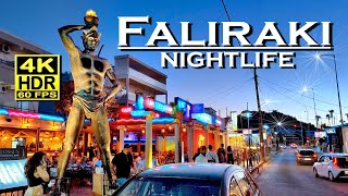 Faliraki Rhodes Nightlife Bars Restaurants Shops in 4K 60fps HDR 💖 The best places 👀 Walking tour [upl. by Imre728]