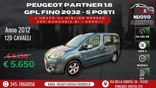 In vendita da TCars Peugeot Partner 1616  GPL FINO 2032  5 POSTI Spazio e Versatilità [upl. by Inohtna]