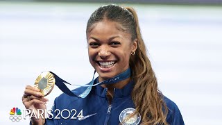 Gabby Thomas couldnt stop smiling during the medal ceremony and anthem  Paris Olympics [upl. by Ebberta]